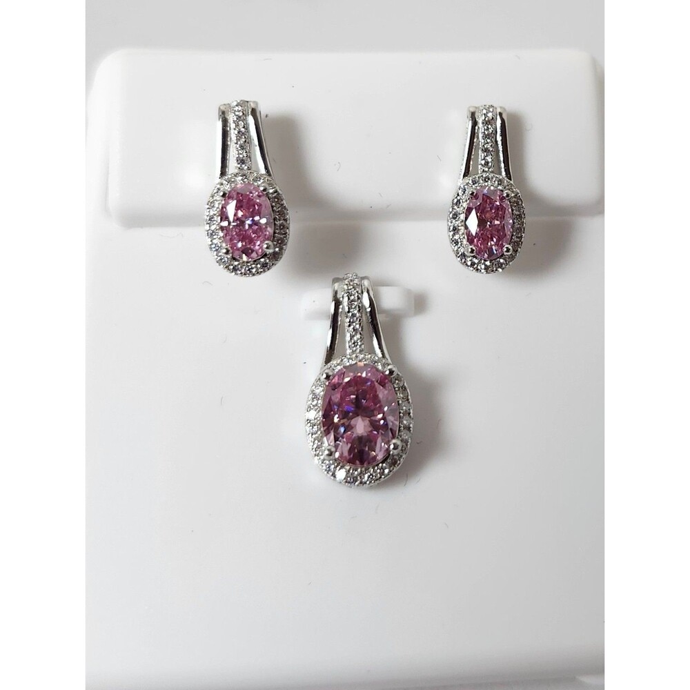 4 CTW Moissanite Screw Back Earrings And Necklace Set Solid 925 Sterling Silver